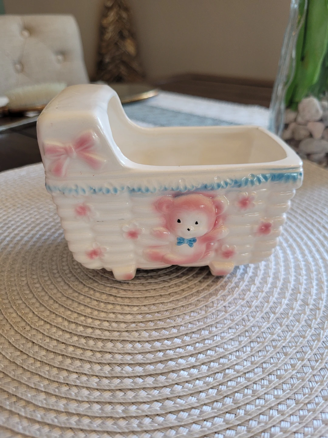 Vintage Ceramic Baby Basket Planter
