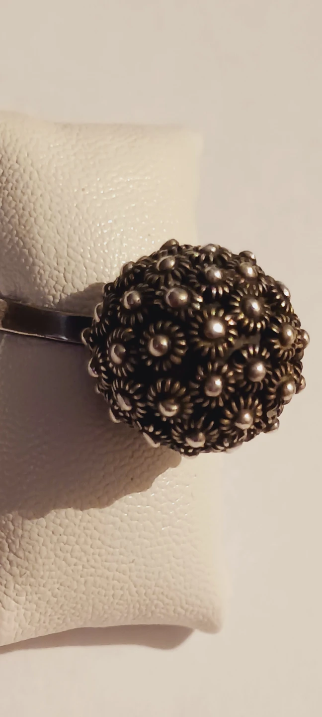 Vintage1960s Sterling Silver Mexico Cannetille Flower Ball Ring - photo 4