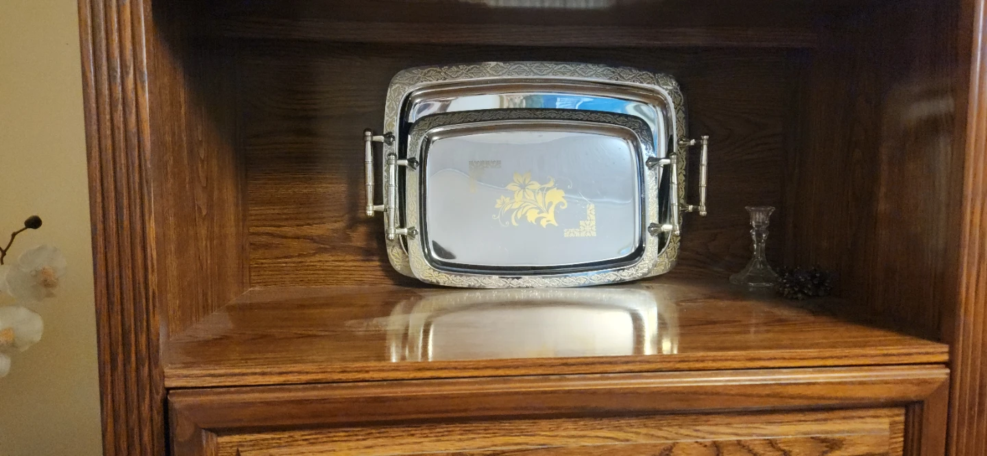 Set of 2 Silver Plated Trays with Decorative Trim - photo 2