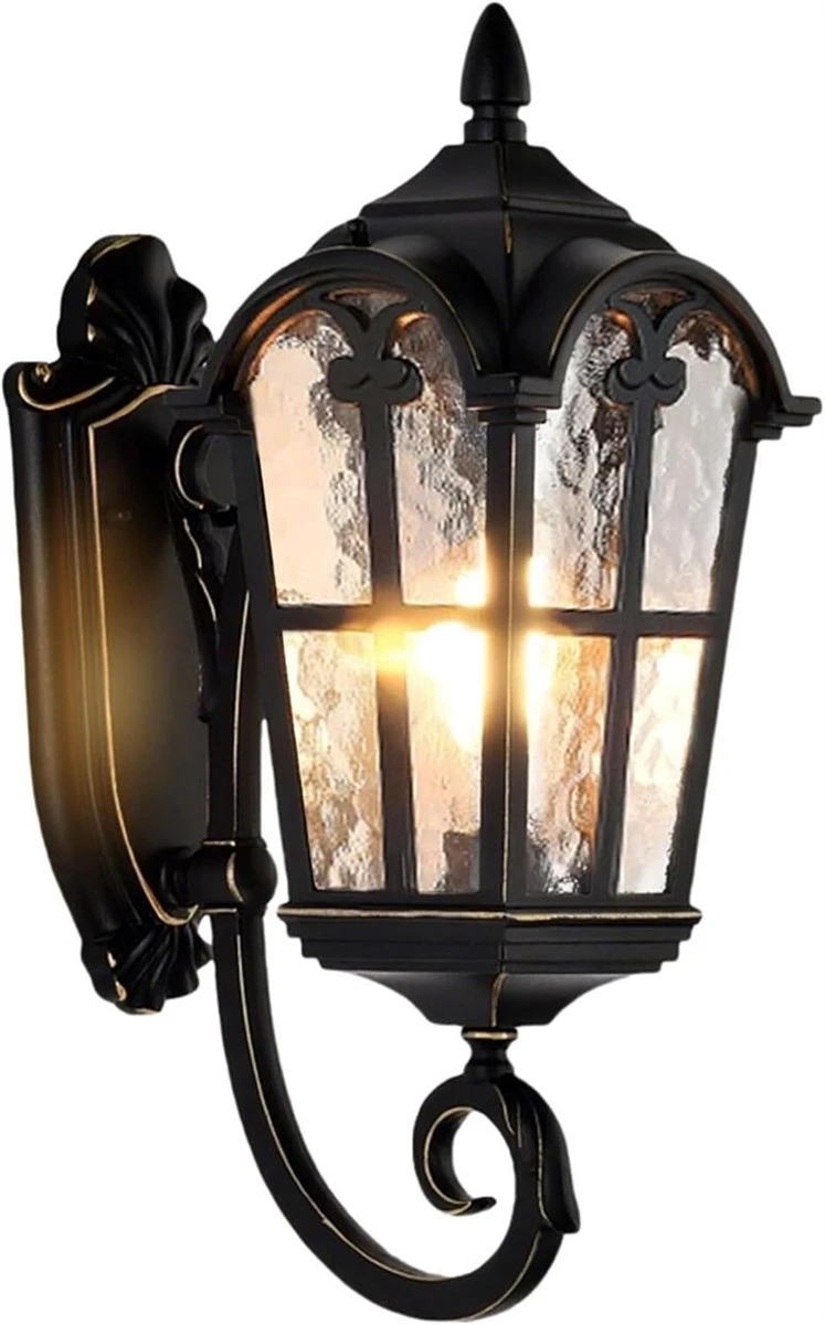 Black Outdoor Wall Lantern with Tempered Glass