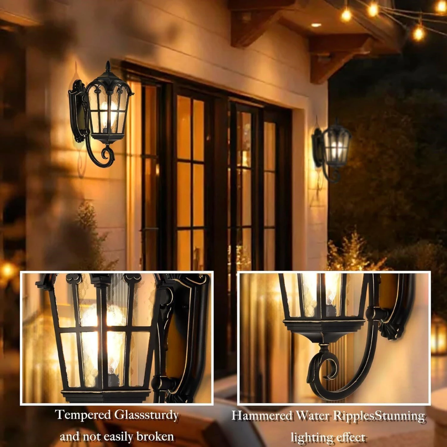 Black Outdoor Wall Lantern with Tempered Glass - photo 4