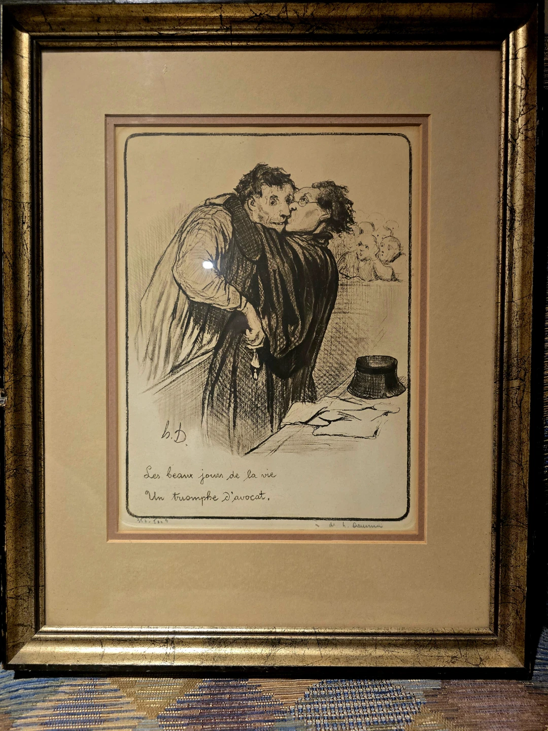 Framed Painting of Woman in Blue Veil and Desert Caravan