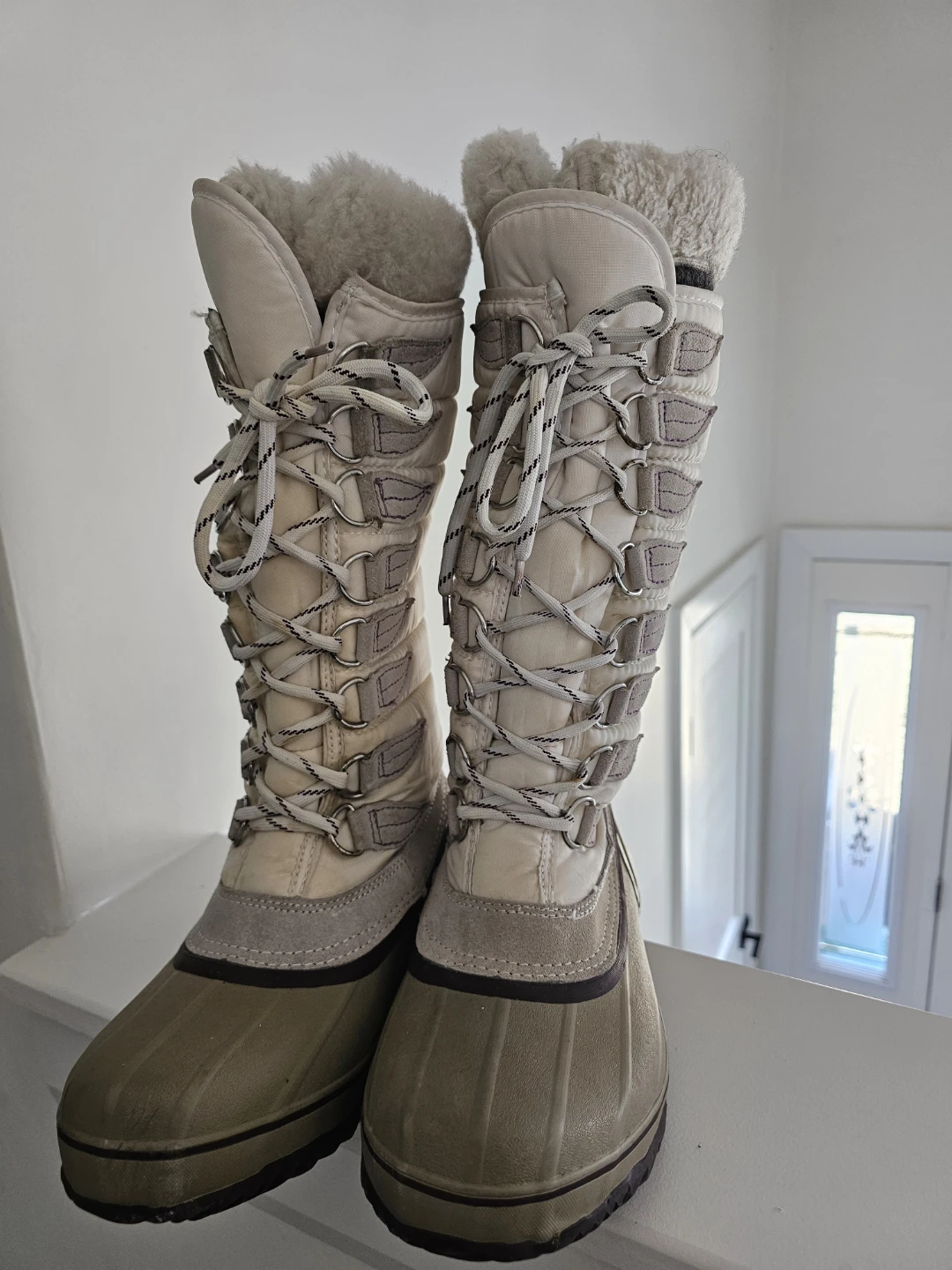 Cream and Tan Sorel Winter Boots