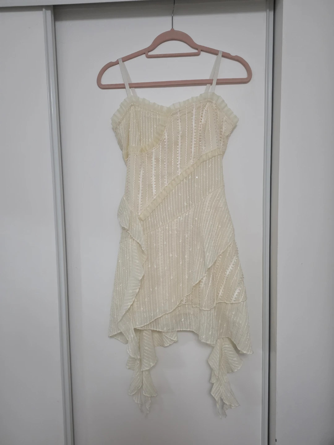 Cream Sequin Ruffle Dress