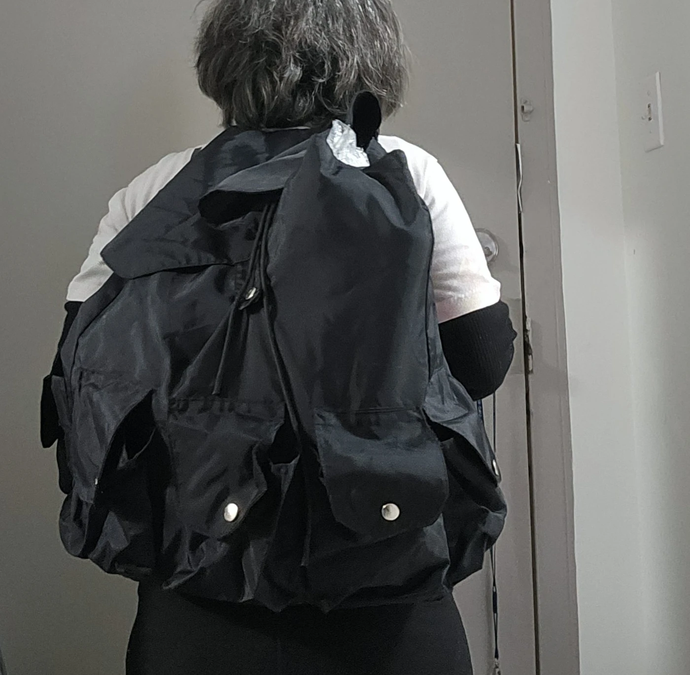 Black Nylon Backpack with Multiple Pockets