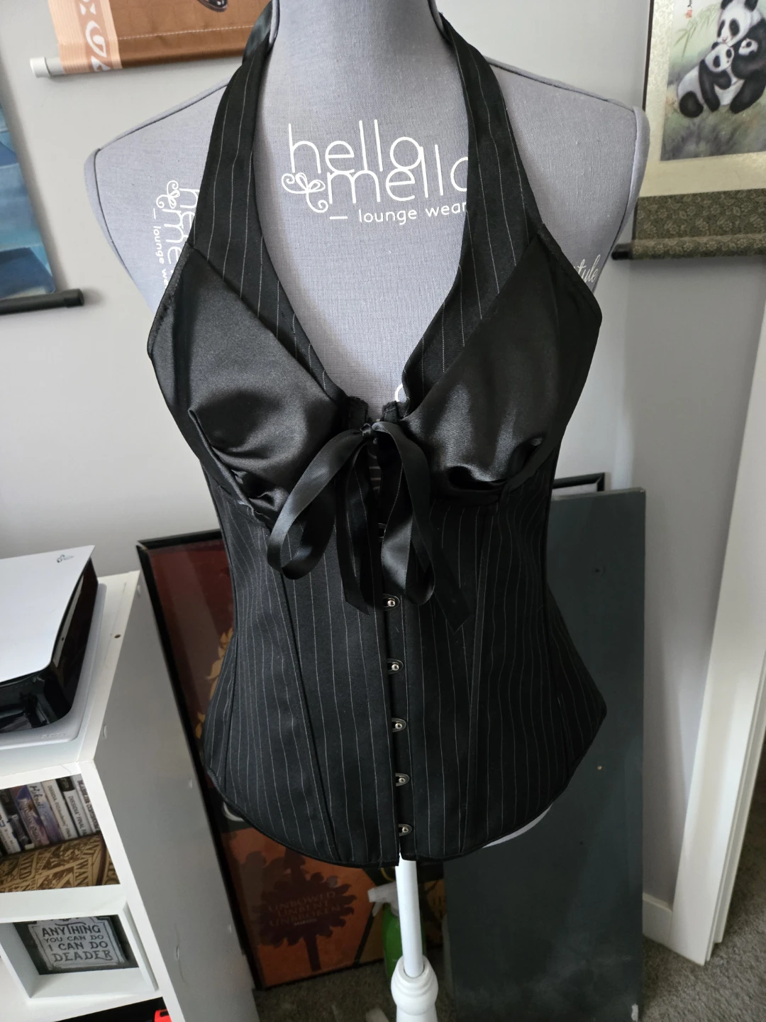 Corset Halter Top Black Pinstripe