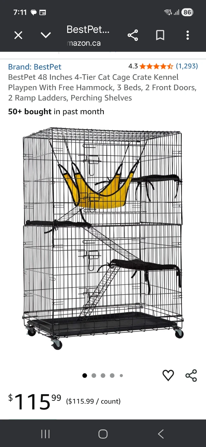 BestPet 48 Inches 4-Tier Cat Cage with Hammock and Beds