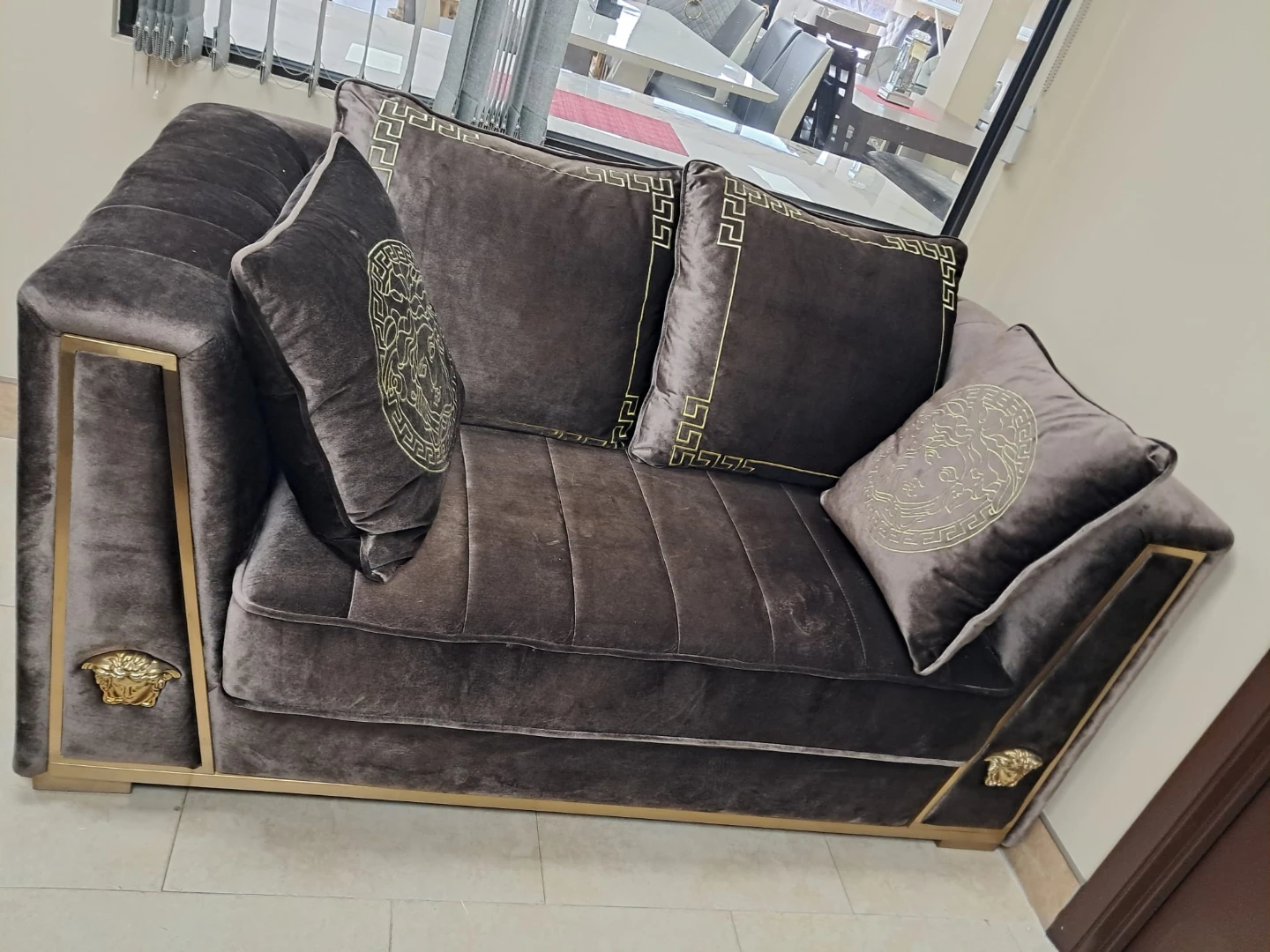 Velvet Sofa with Decorative Medusa Head Accents - photo 3