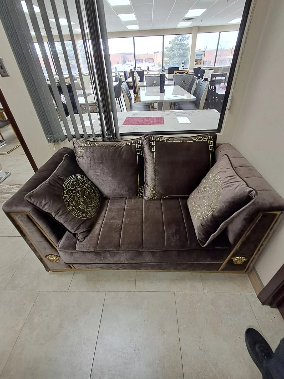 Velvet Sofa with Decorative Medusa Head Accents - photo 4