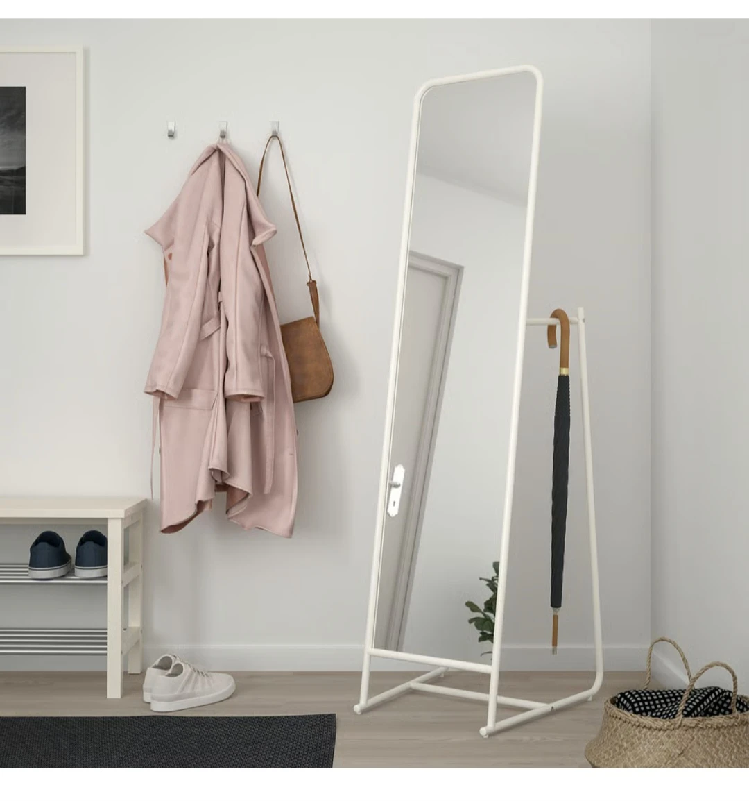 White Metal Full Length Mirror with Hooks at the Back