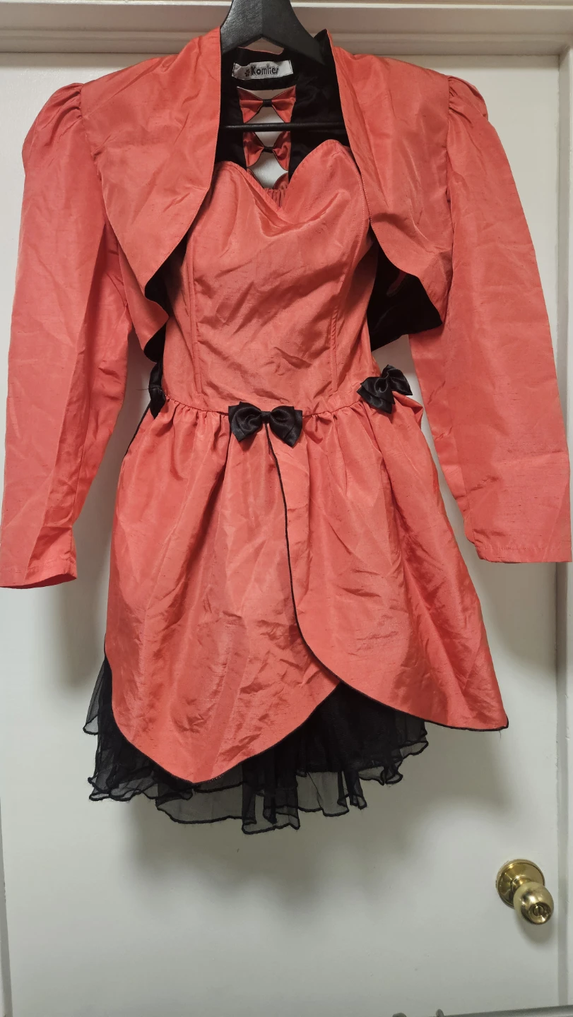 Komlies Women's Coral Dress with Black Accents 80s style retro