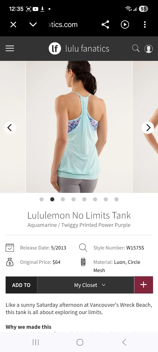 Lululemon No Limits Tank Top Aquamarine/Twiggy Purple - photo 4