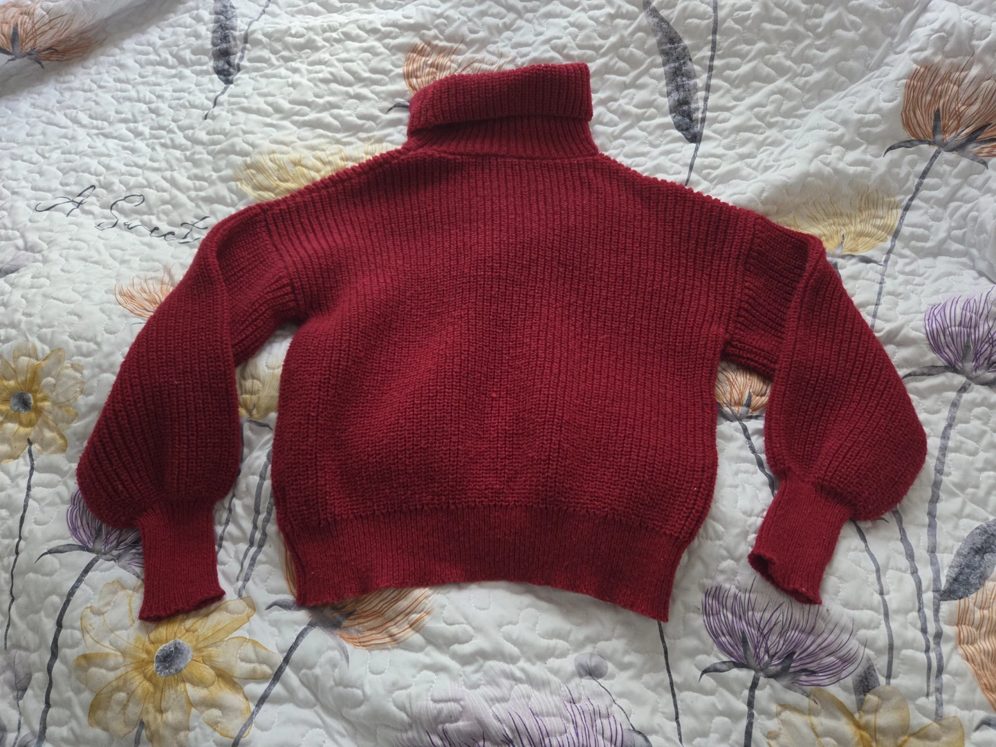 UpTo4/26 - Red Knit Oversized Sweater with Balloon Sleeves XS-M