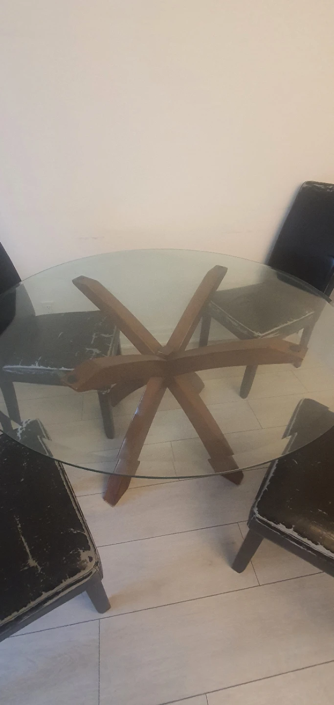Glass Top Dining Table with Wooden Base - photo 2