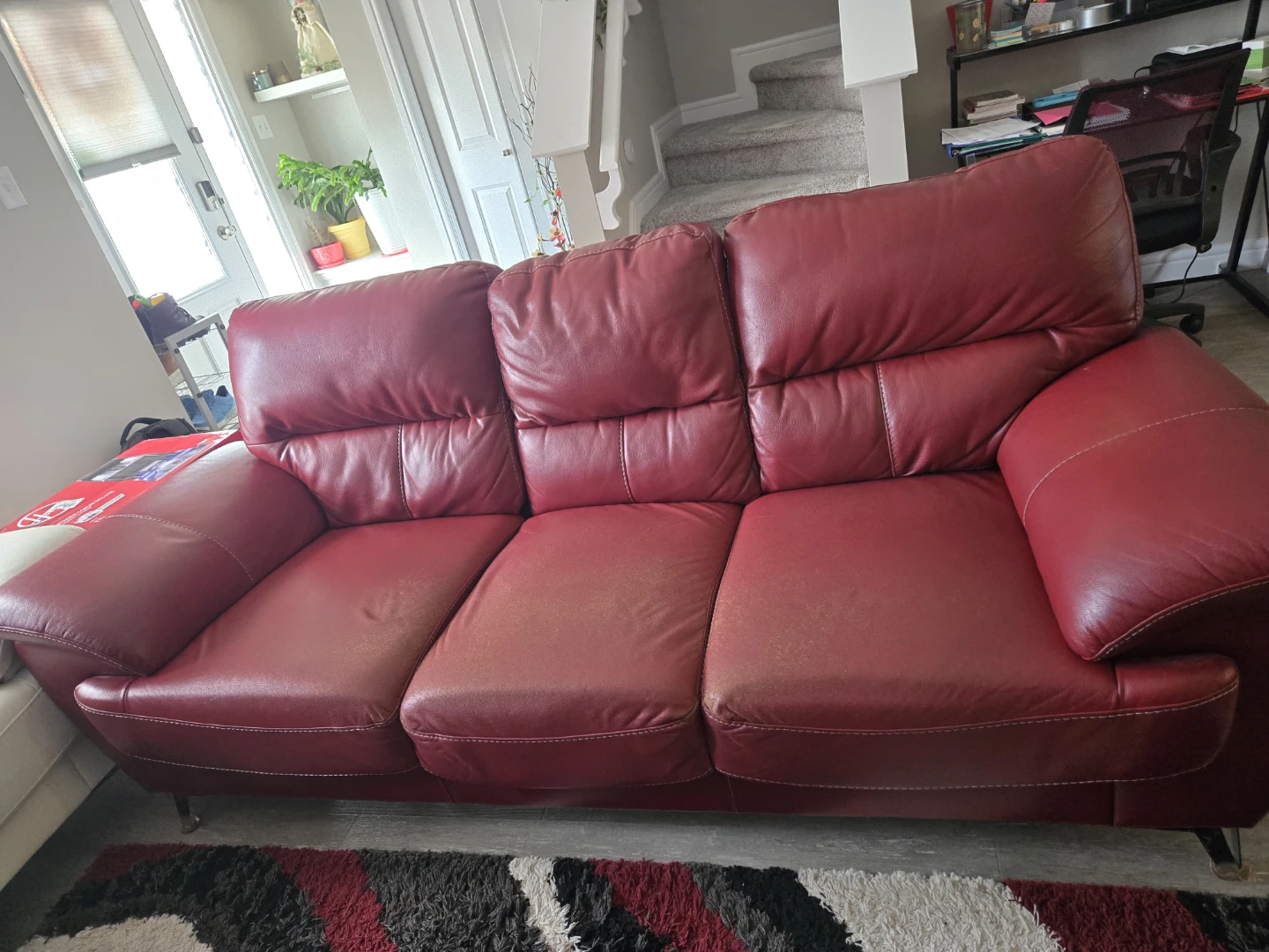 Red Leather Sofa - photo 2