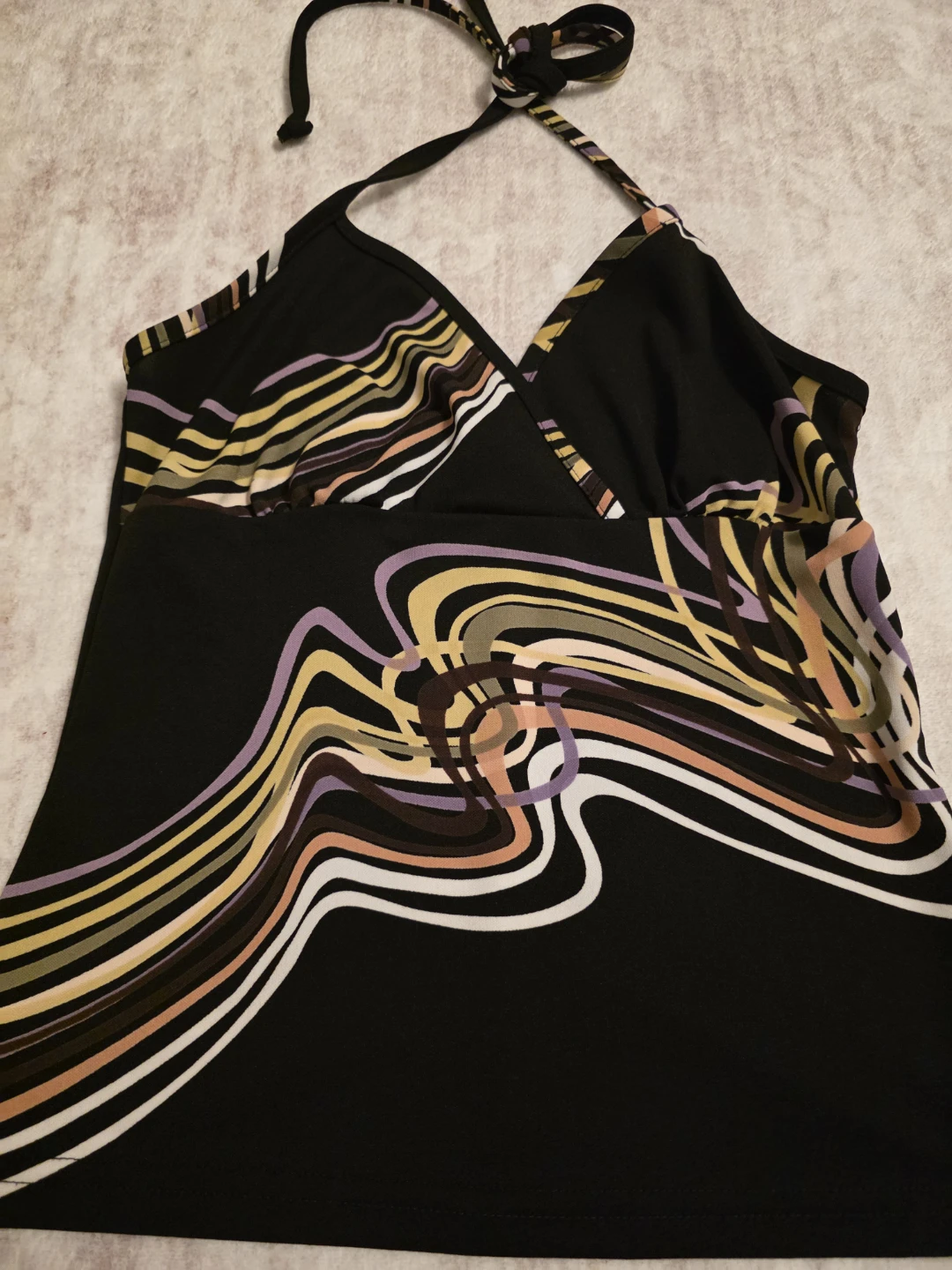Black Halter Top with Swirl Print
