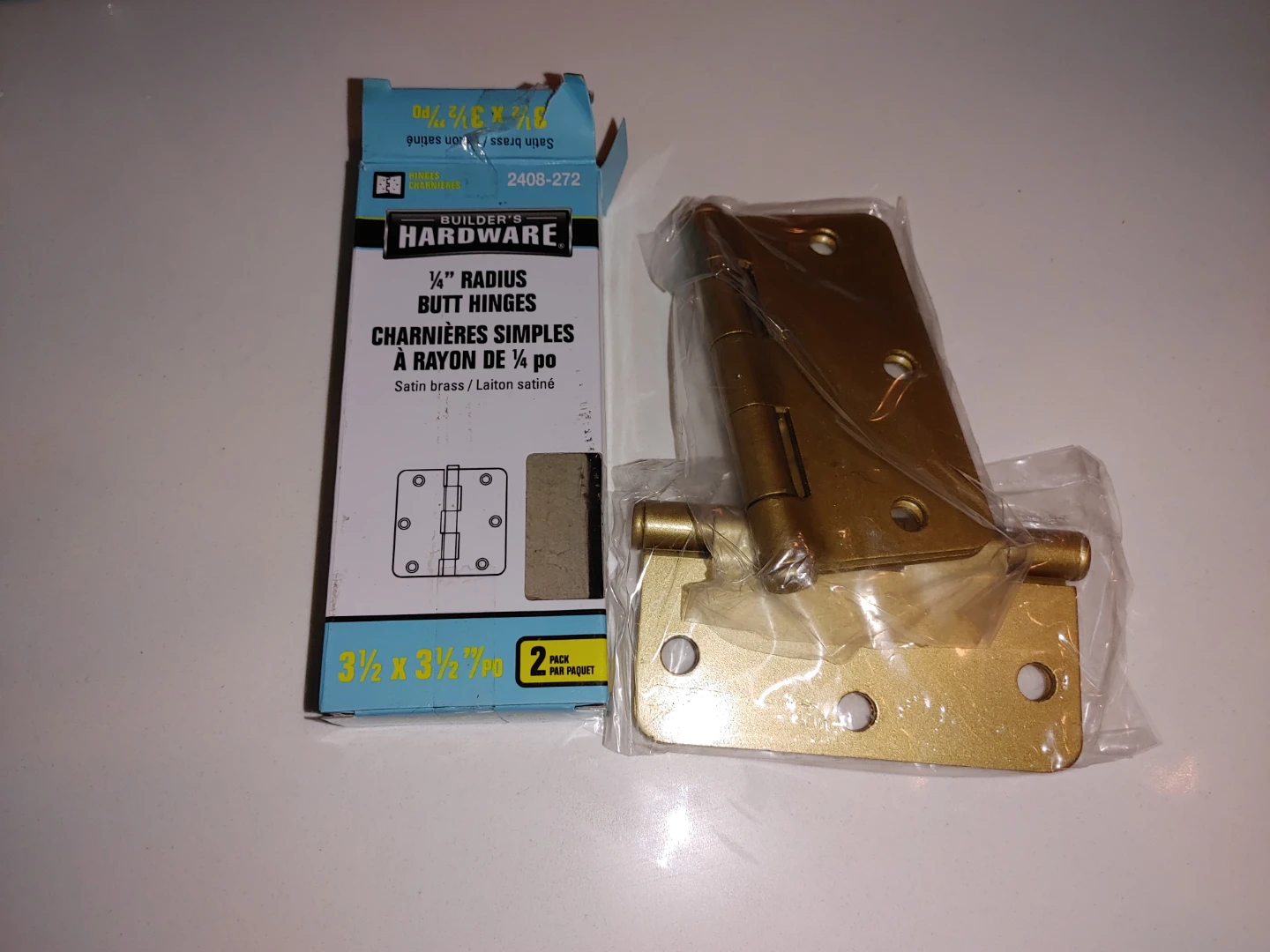 Builder's Hardware 1/4" Radius Satin Brass Butt Hinges (2 Pack)