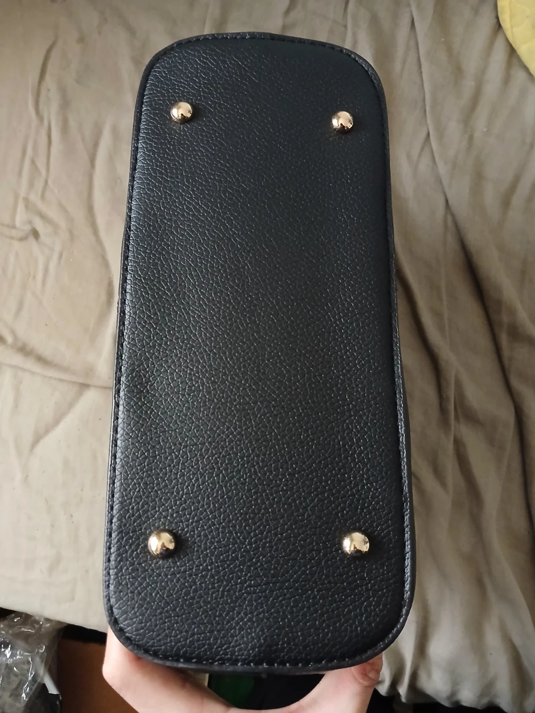 Black Faux Leather Tote Bag With Gold Accents - photo 5