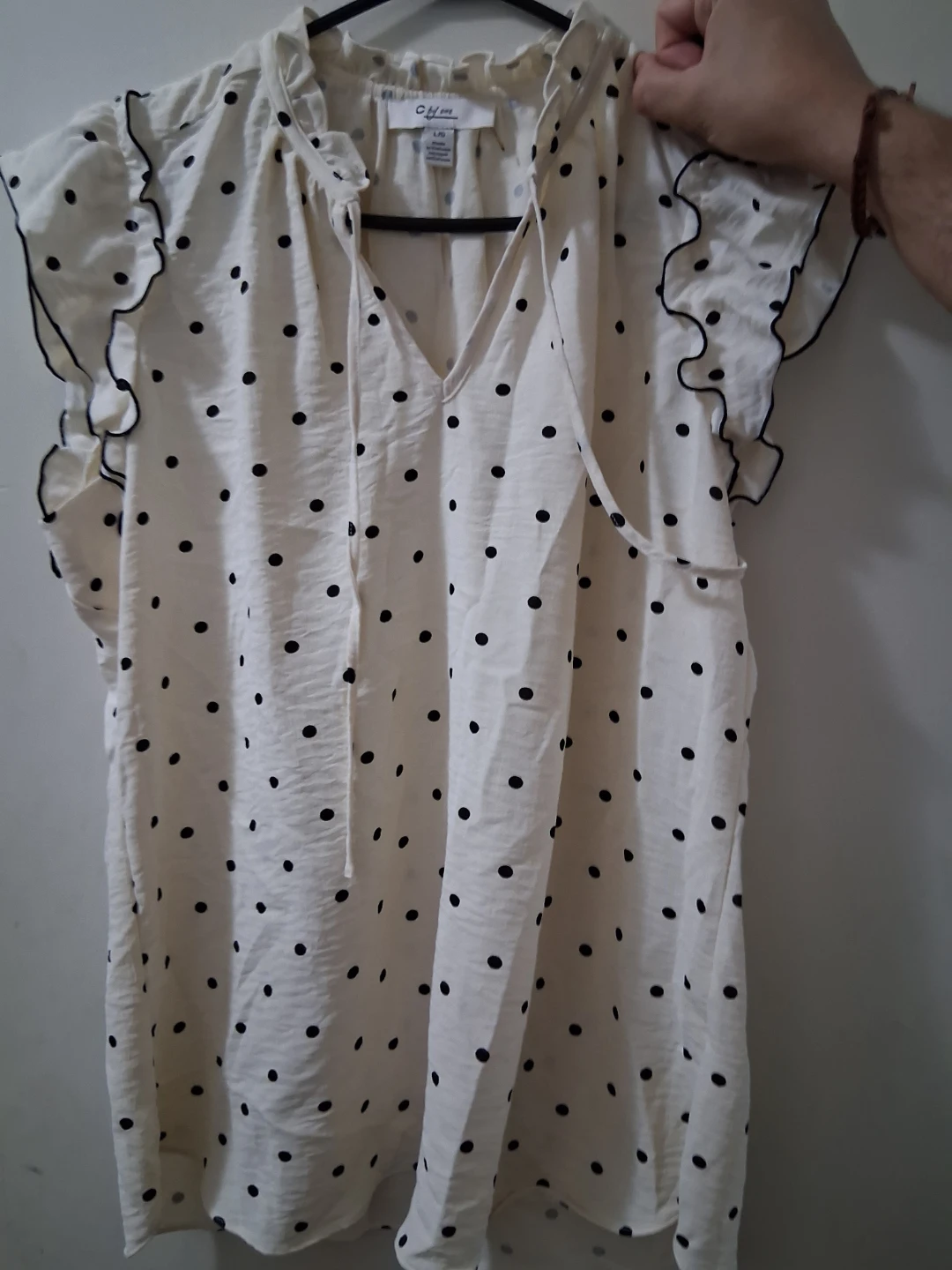 C by one polka dot ruffled top size L