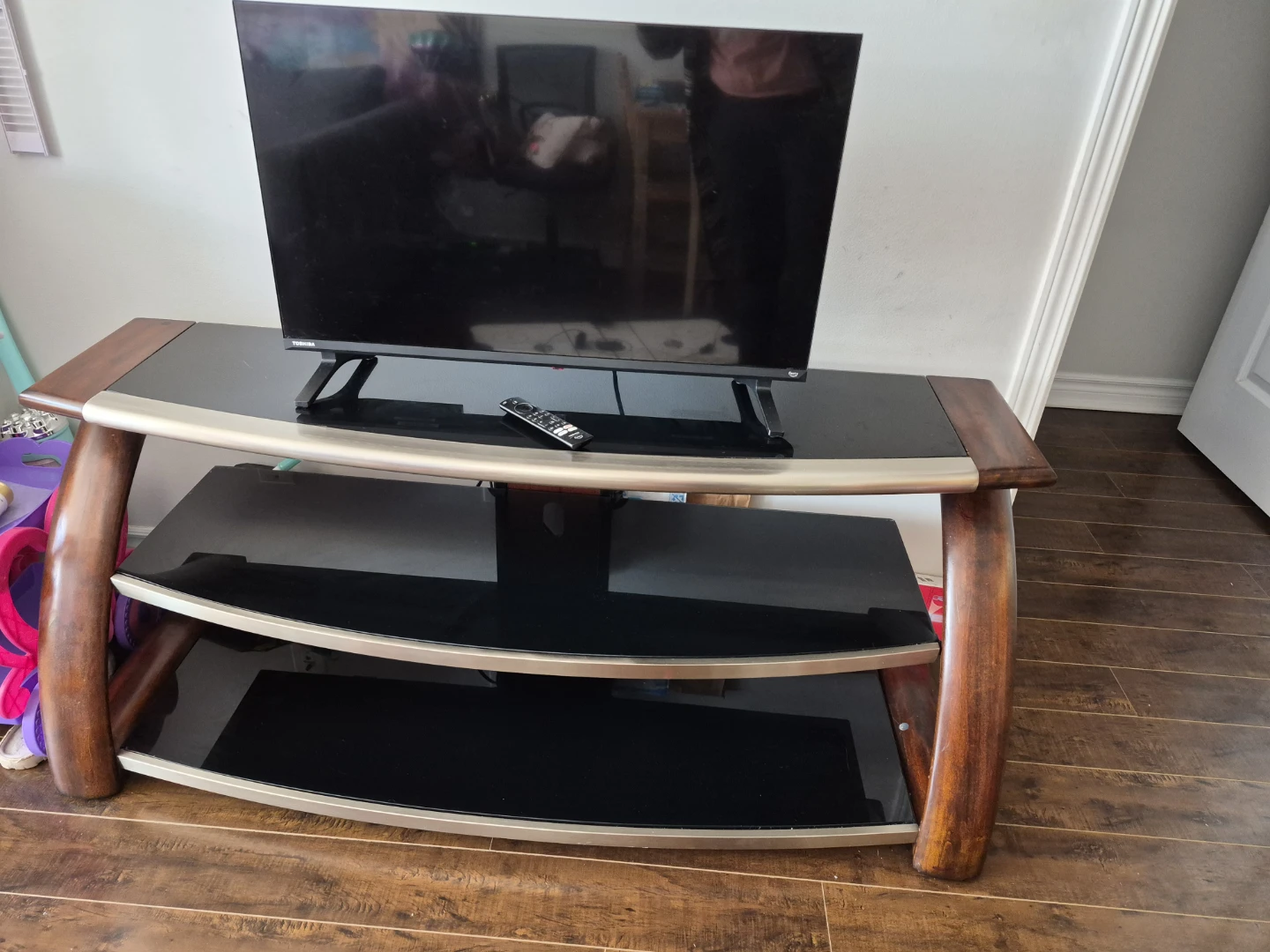 Cherry wood glass layered TV Stand- Excellent condition