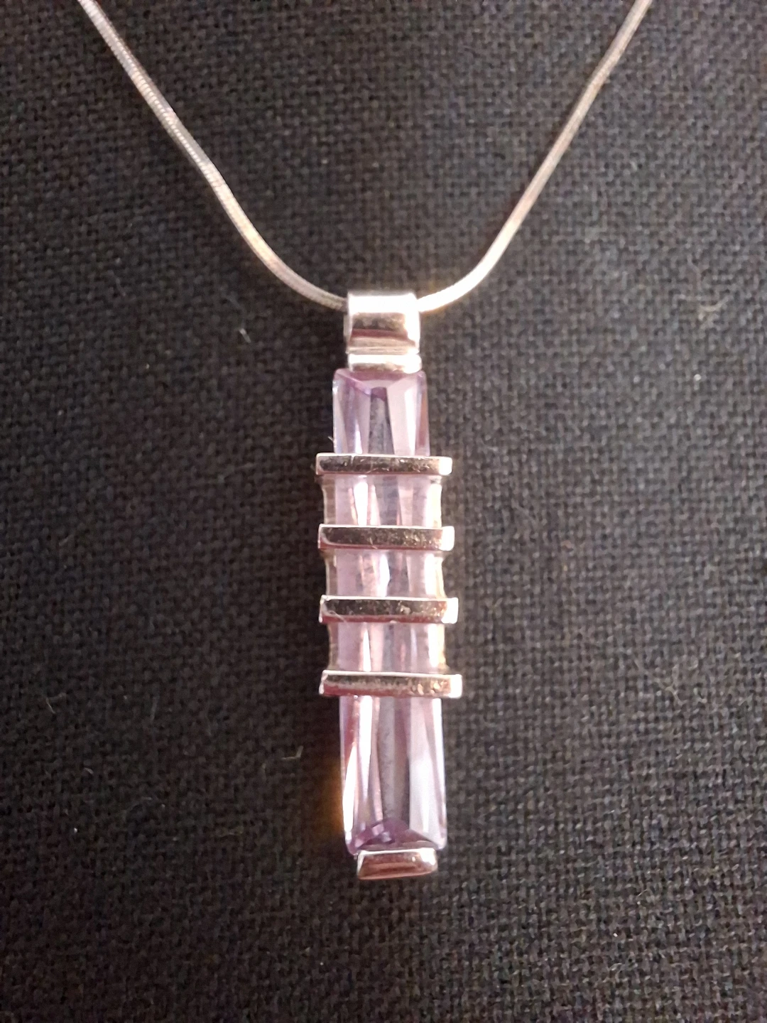 Stunning Rose de France Amethyst Baguette Silver stamped Pendant