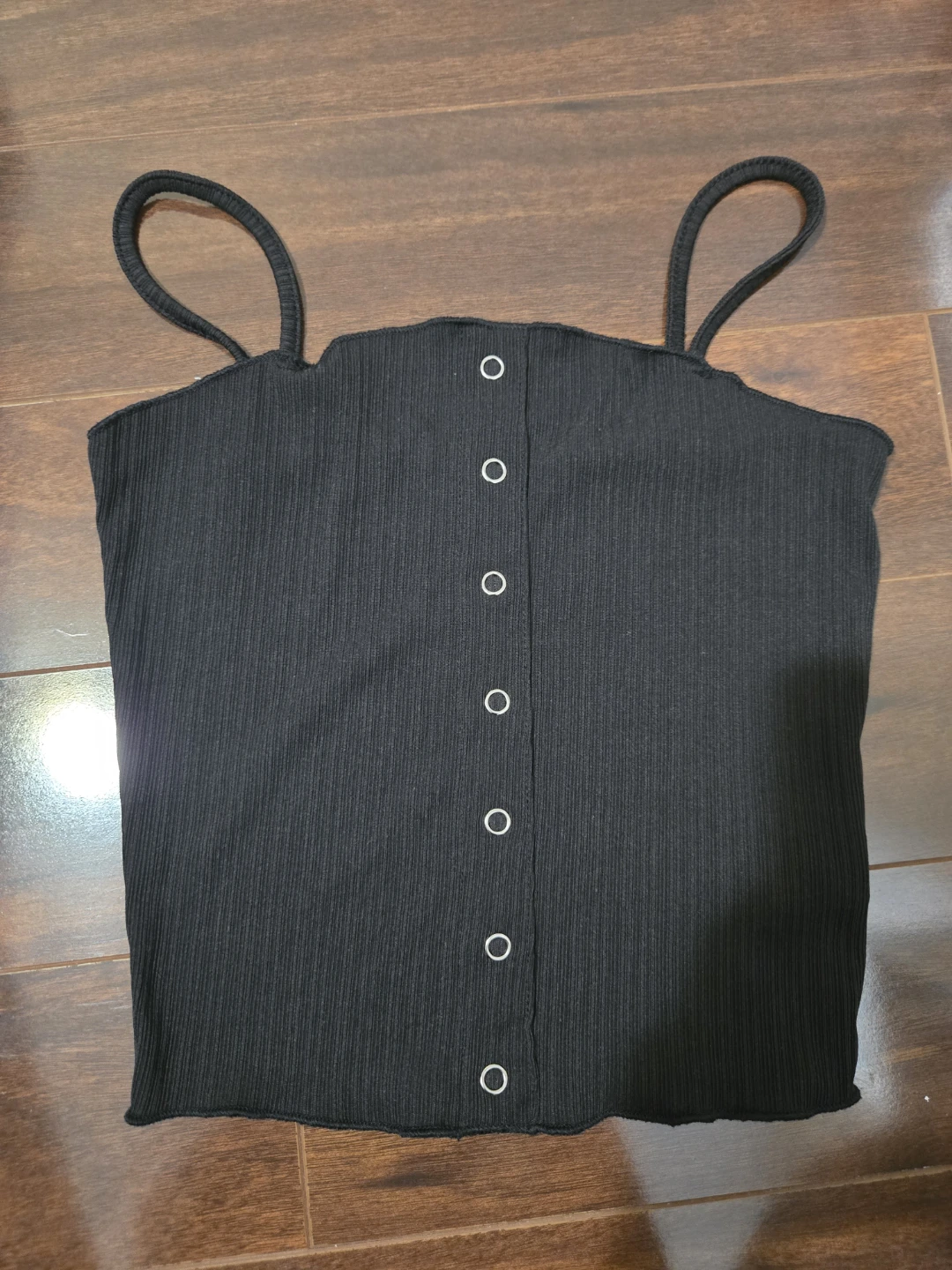 Black Ribbed Camisole with Buttons