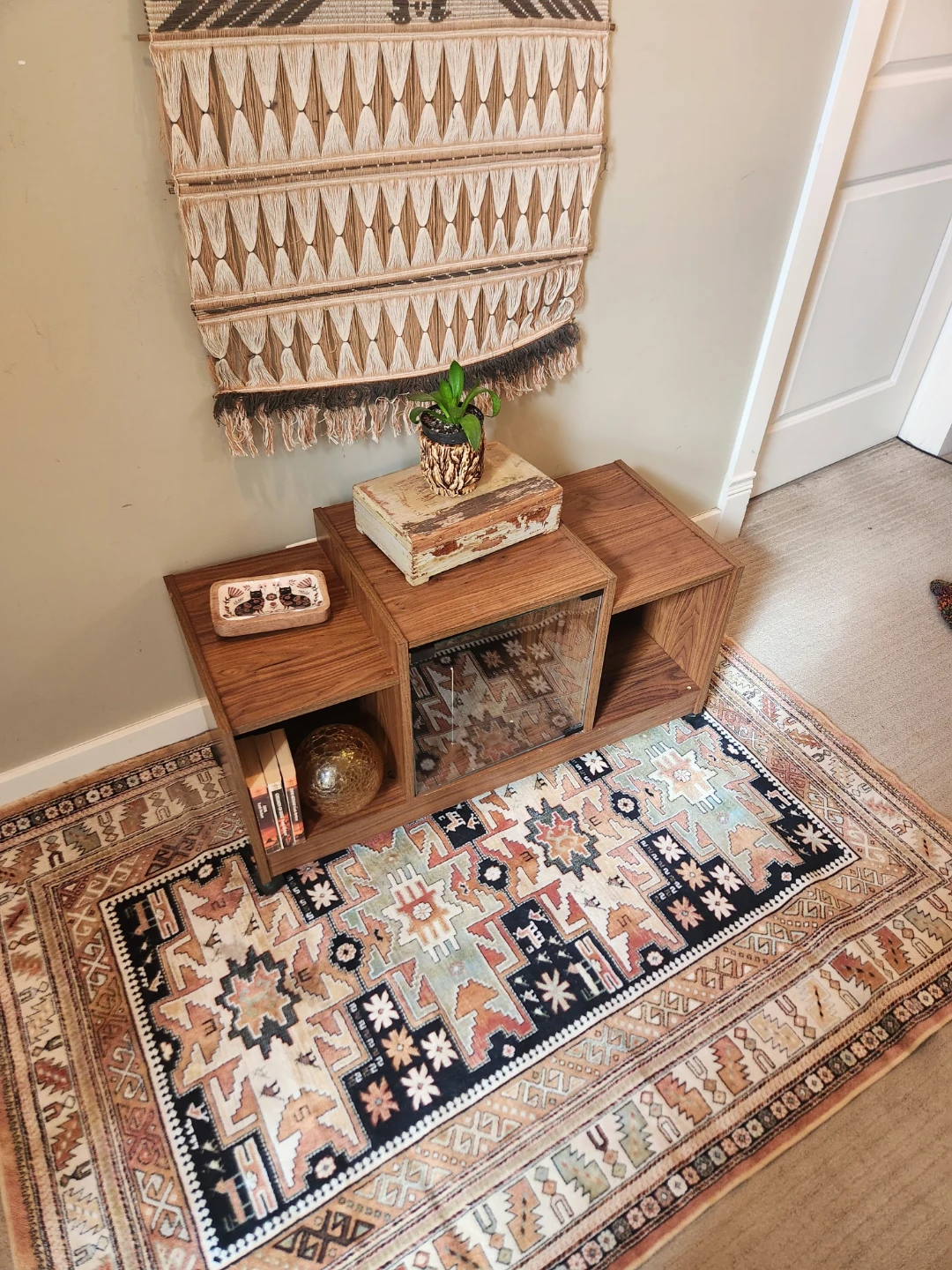 WHEELED Mid-Century Console & album storage with Glass Door