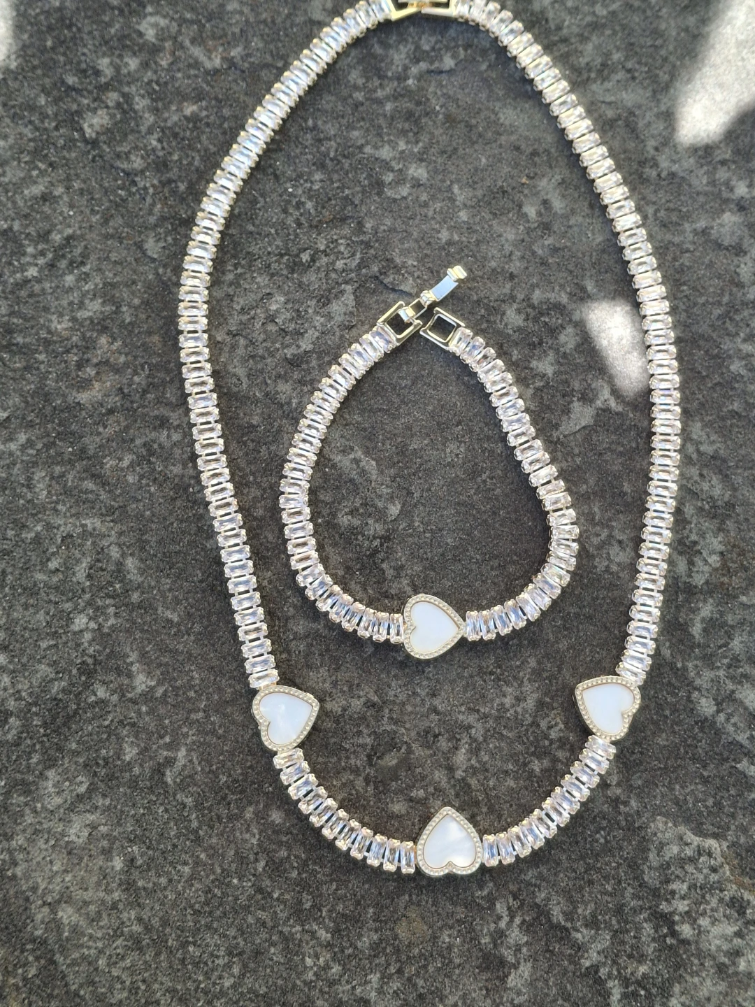 Heart Charm Necklace and Bracelet Set