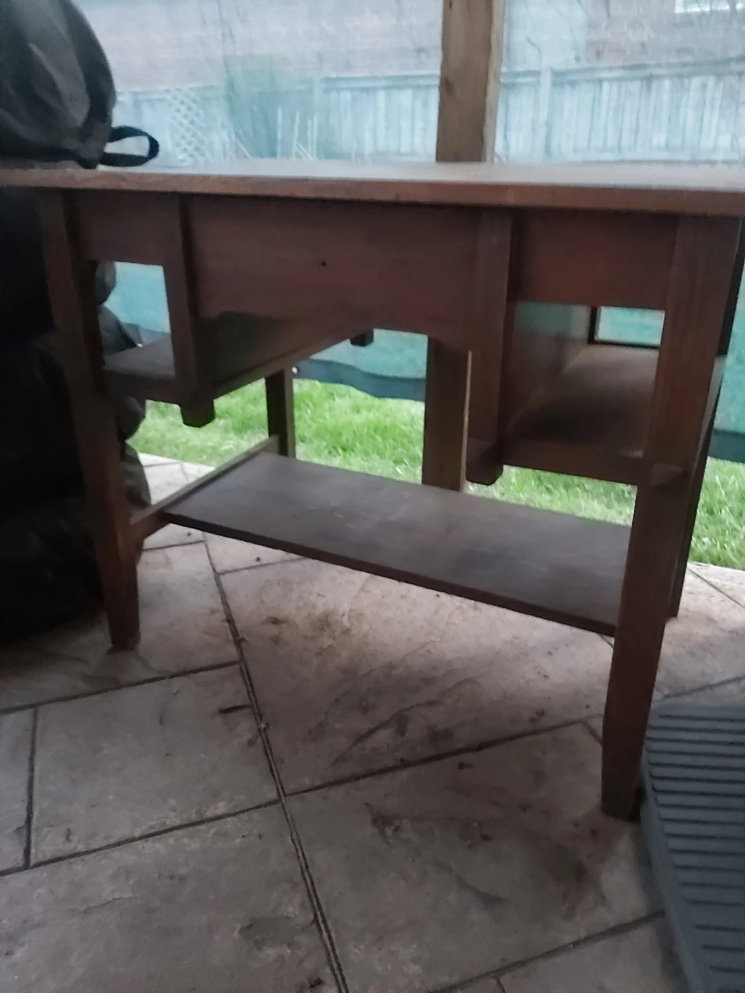 Vintage Wooden Table with Drawer and Shelves - photo 3