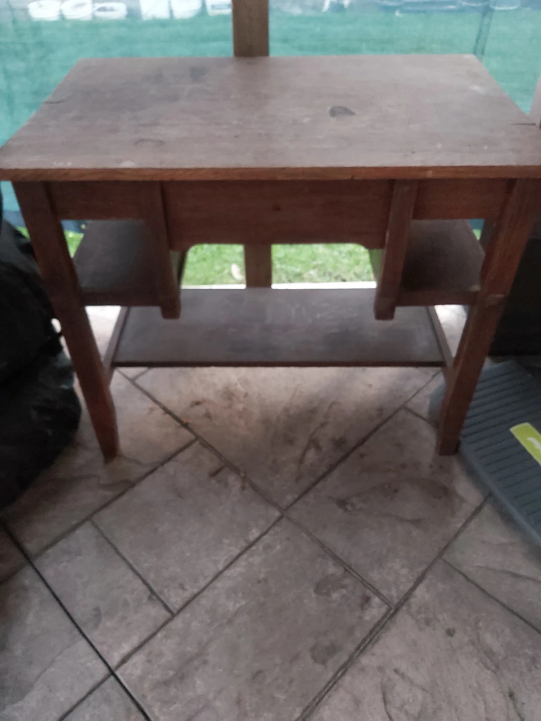 Vintage Wooden Table with Drawer and Shelves - photo 4