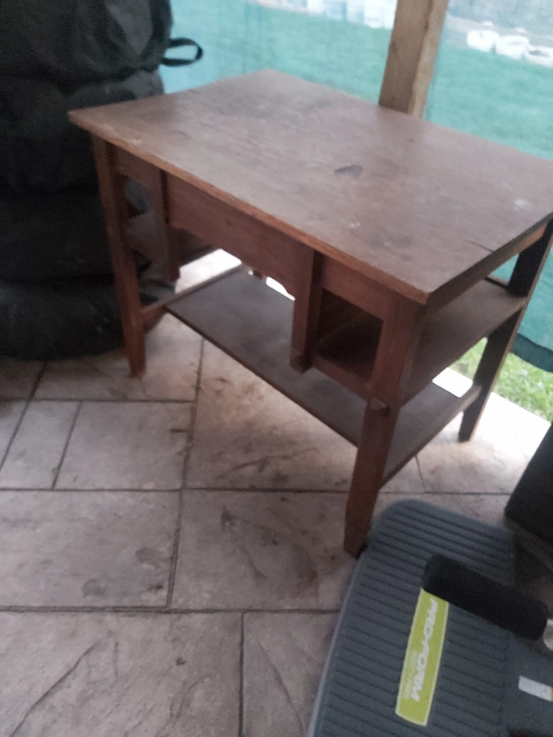 Vintage Wooden Table with Drawer and Shelves - photo 5