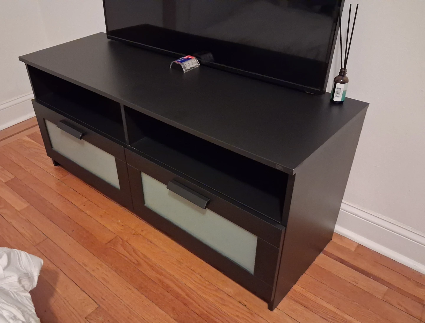 Black TV Stand with Frosted Glass Doors
