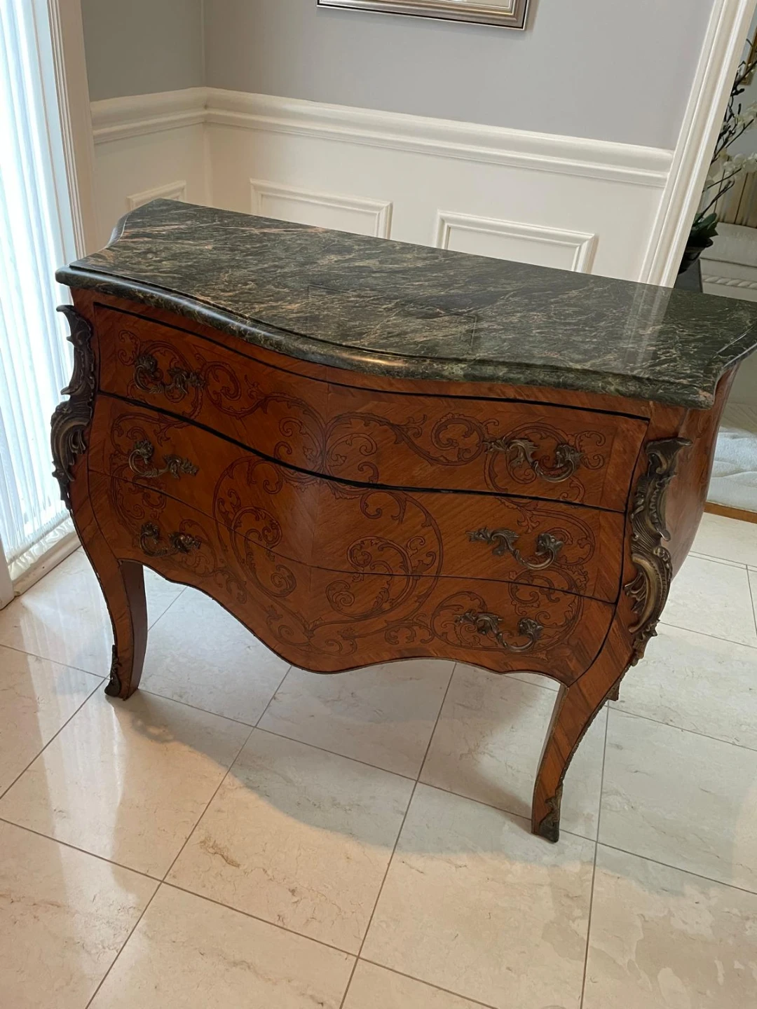 Antique bombe chest with marble top