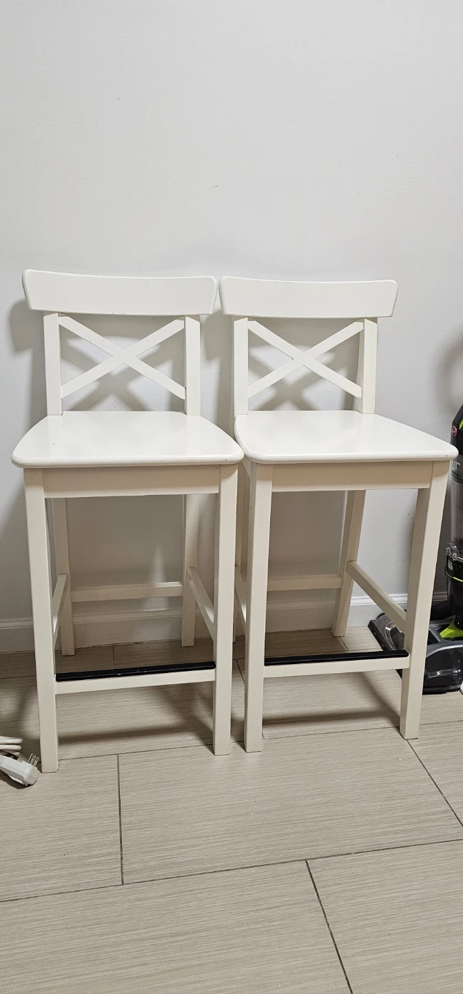 White Wooden Bar Stools - Set of 2