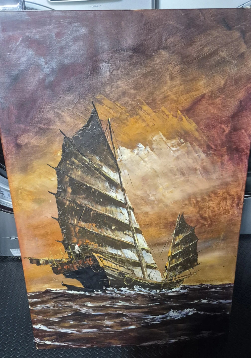 Oil Painting of a Sailboat on Rough Seas