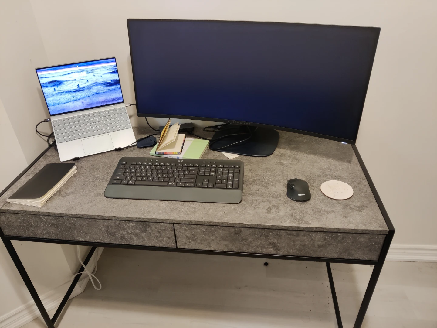 Two-Drawer Desk with Stone-Look Top - photo 4