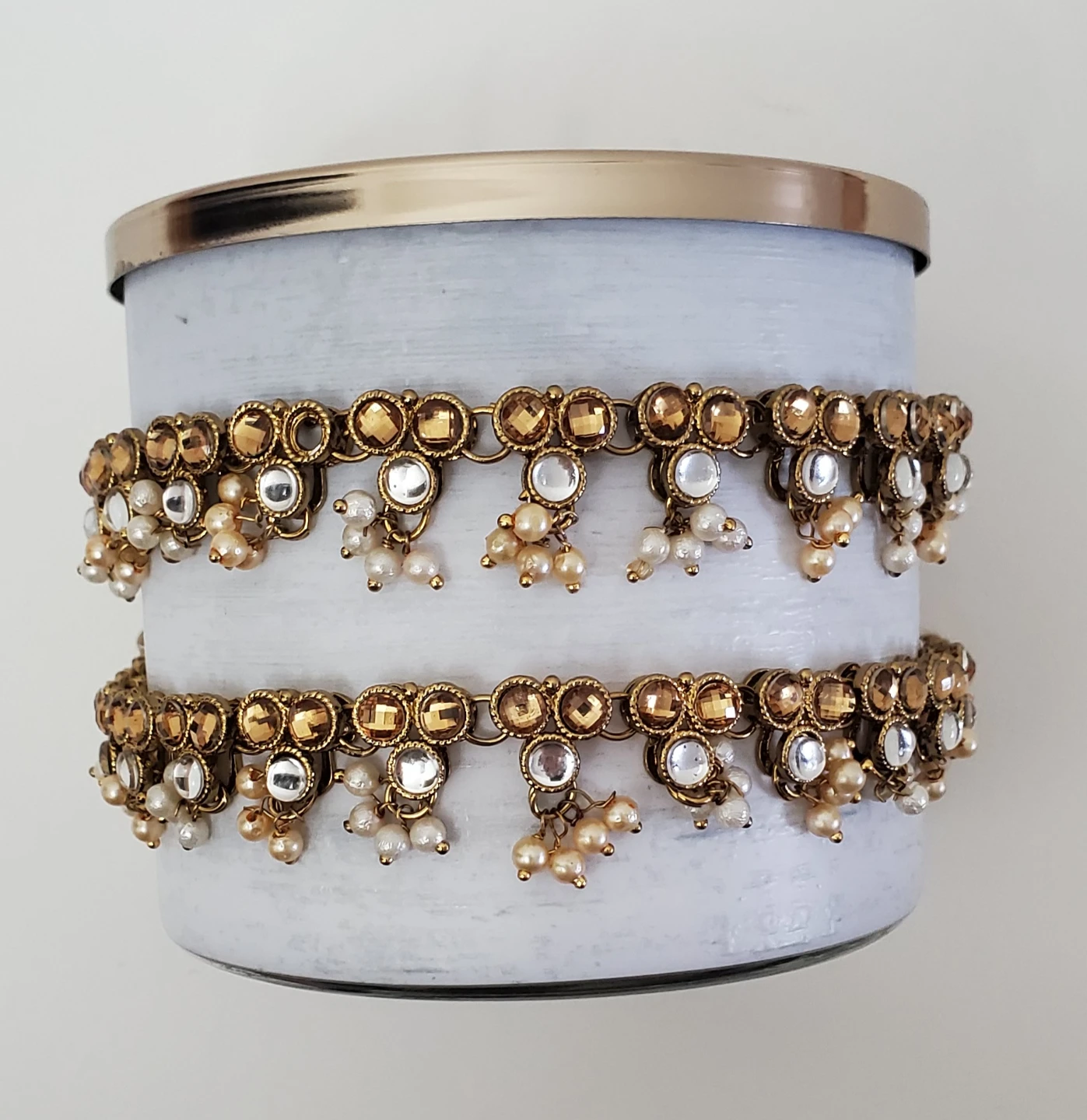 Gold-tone Anklets with White & Pearl Beads - photo 2