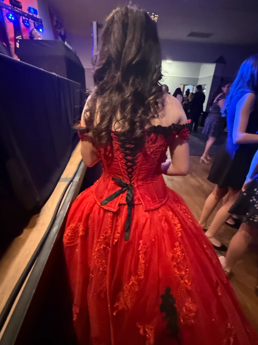 Red Quinceañera formal ball gown with Black Accents