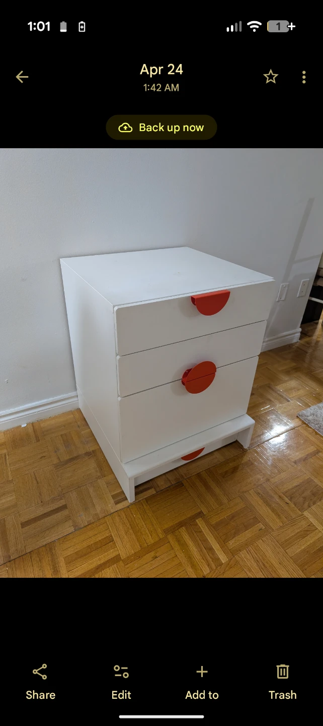 White 3-Drawer Dresser with Red Handles