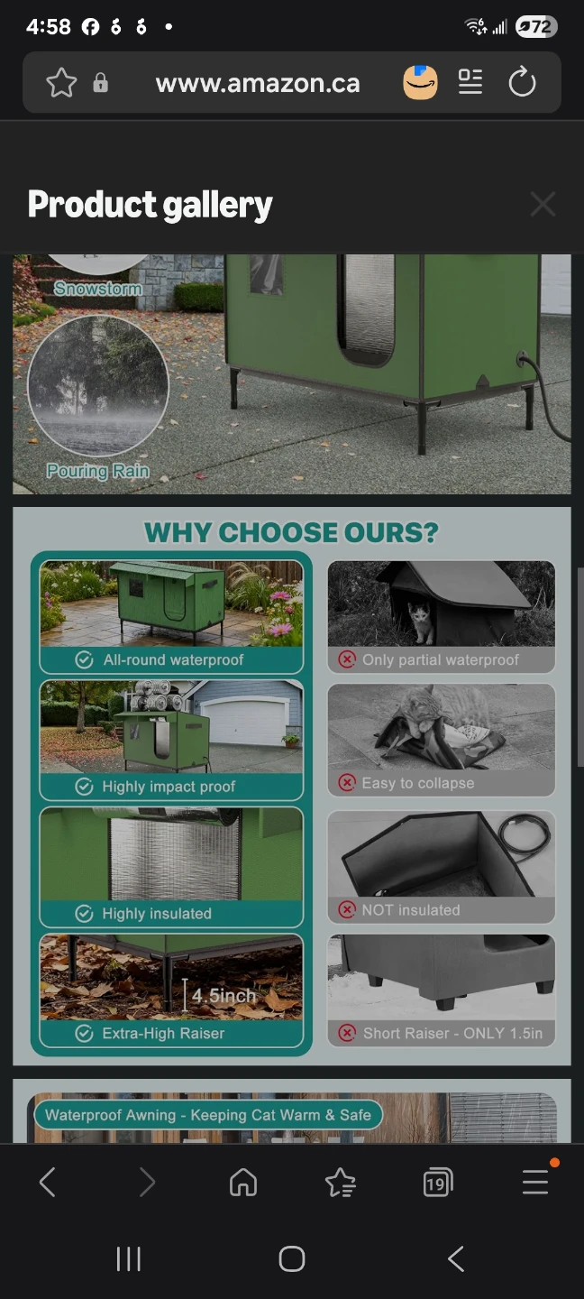 Outdoor Insulated Cat House with Waterproof Awning - photo 3