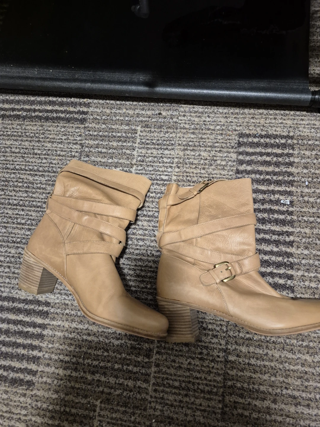 Tan Leather Ankle Boots with Buckle Detail