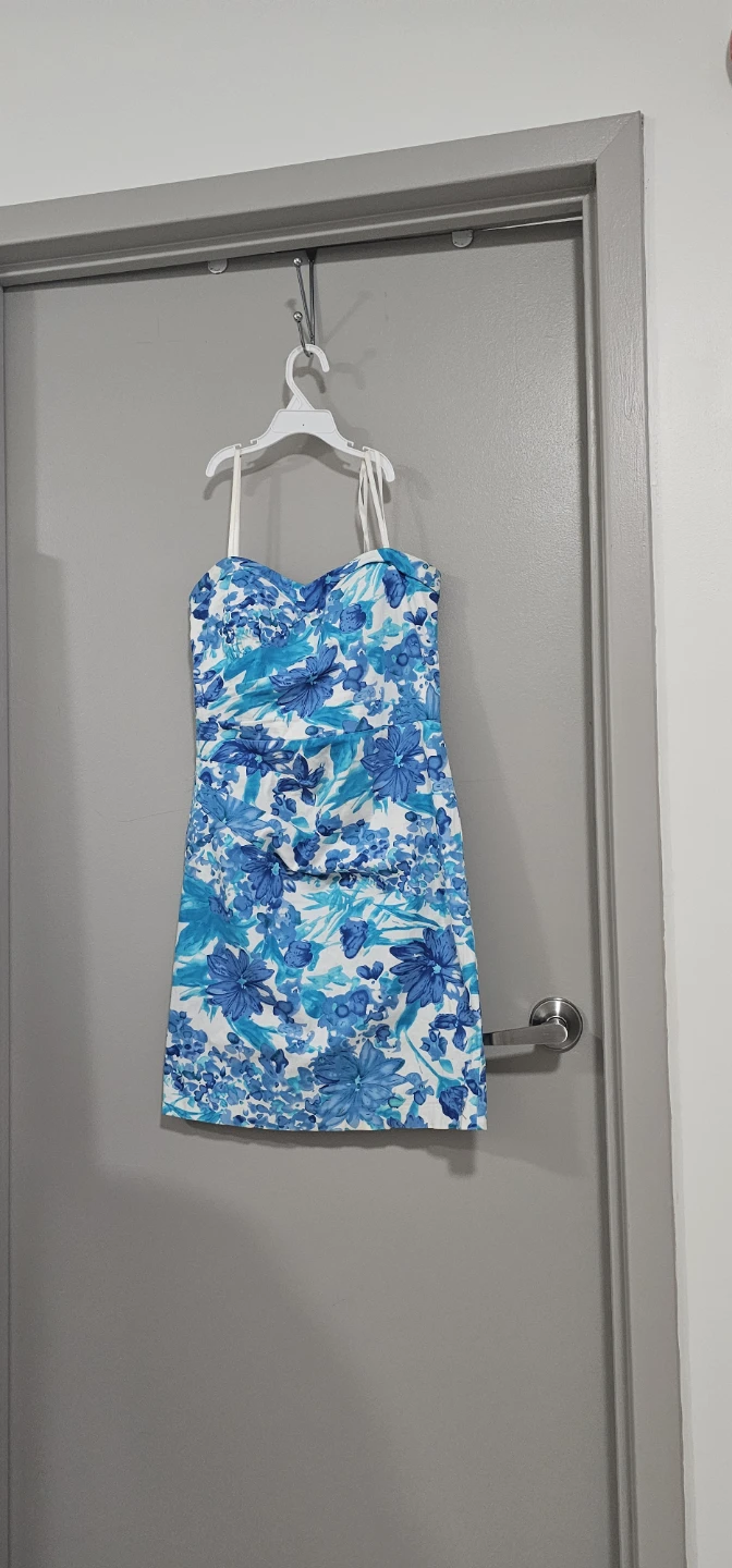 Strapless Blue Floral Dress 🌱