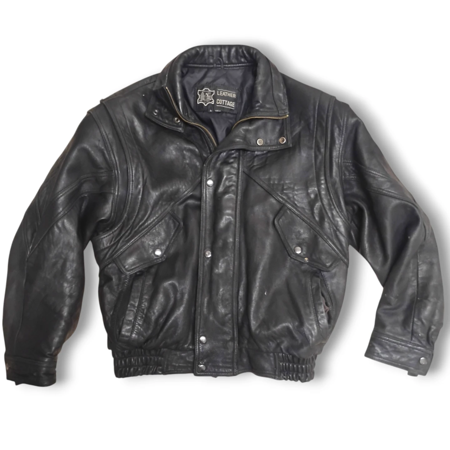 Leather Cottage Vintage Black Leather Motorcycle Jacket - Size L
