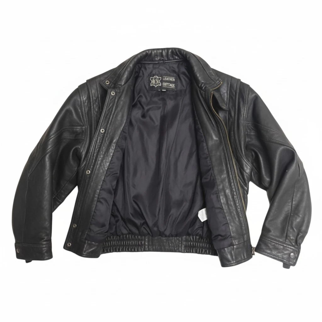 Leather Cottage Vintage Black Leather Motorcycle Jacket - Size L - photo 2