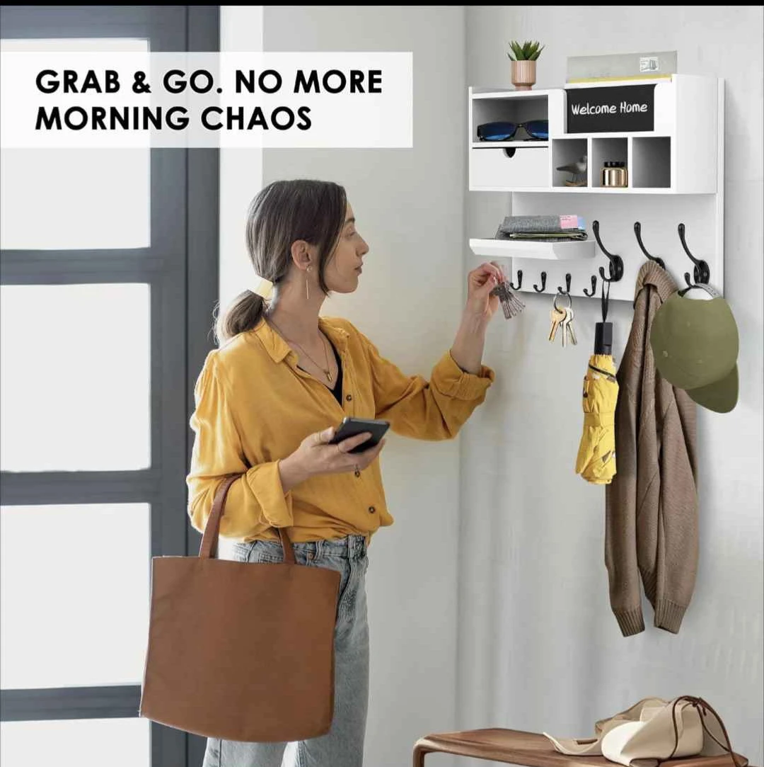White Wall-Mounted Entryway Organizer - photo 2