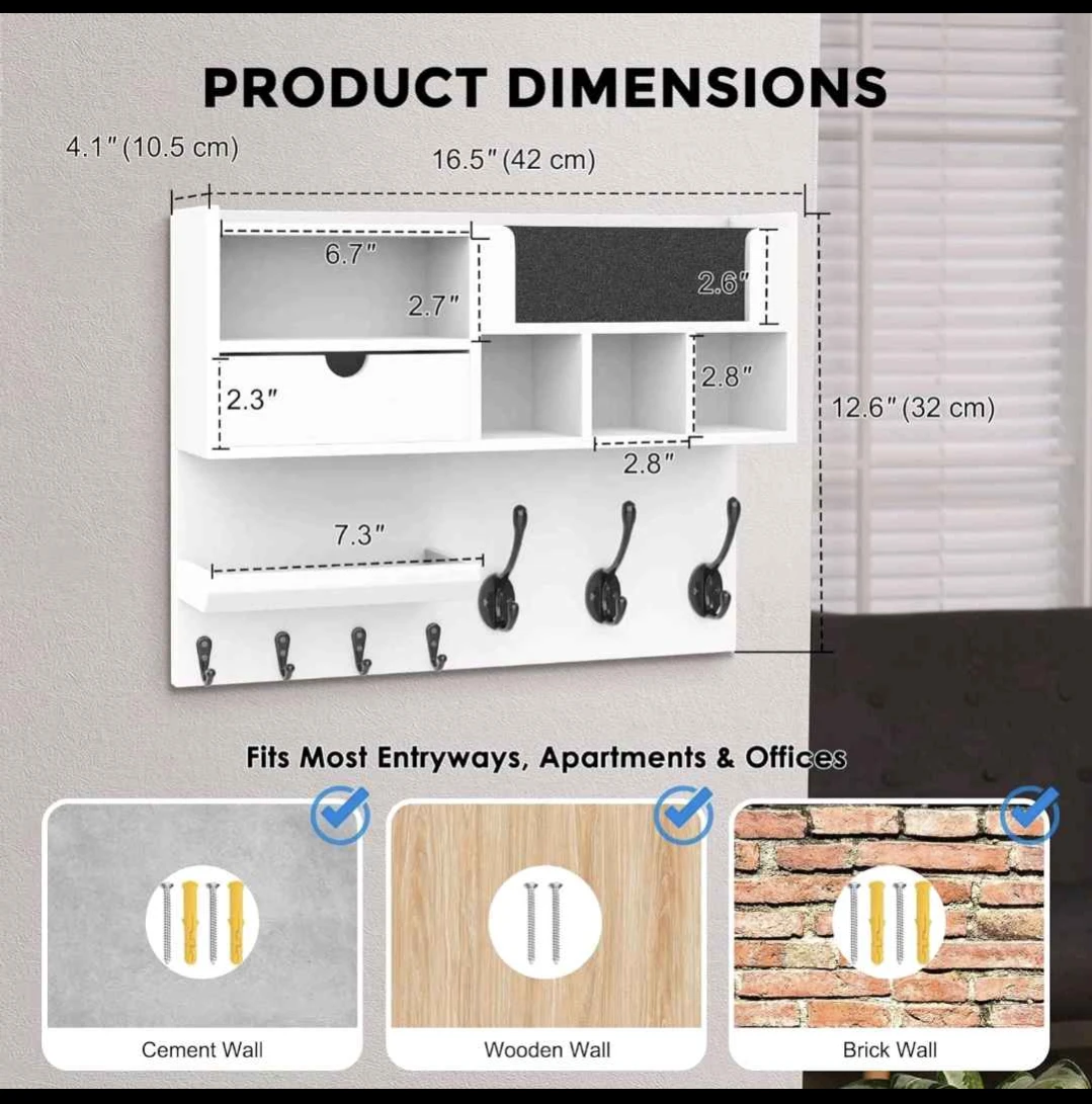 White Wall-Mounted Entryway Organizer - photo 4