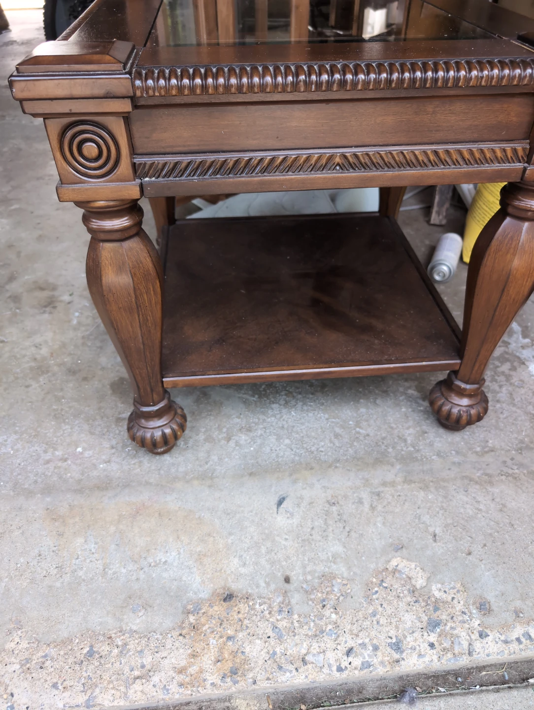 Wooden End Table with Glass Top