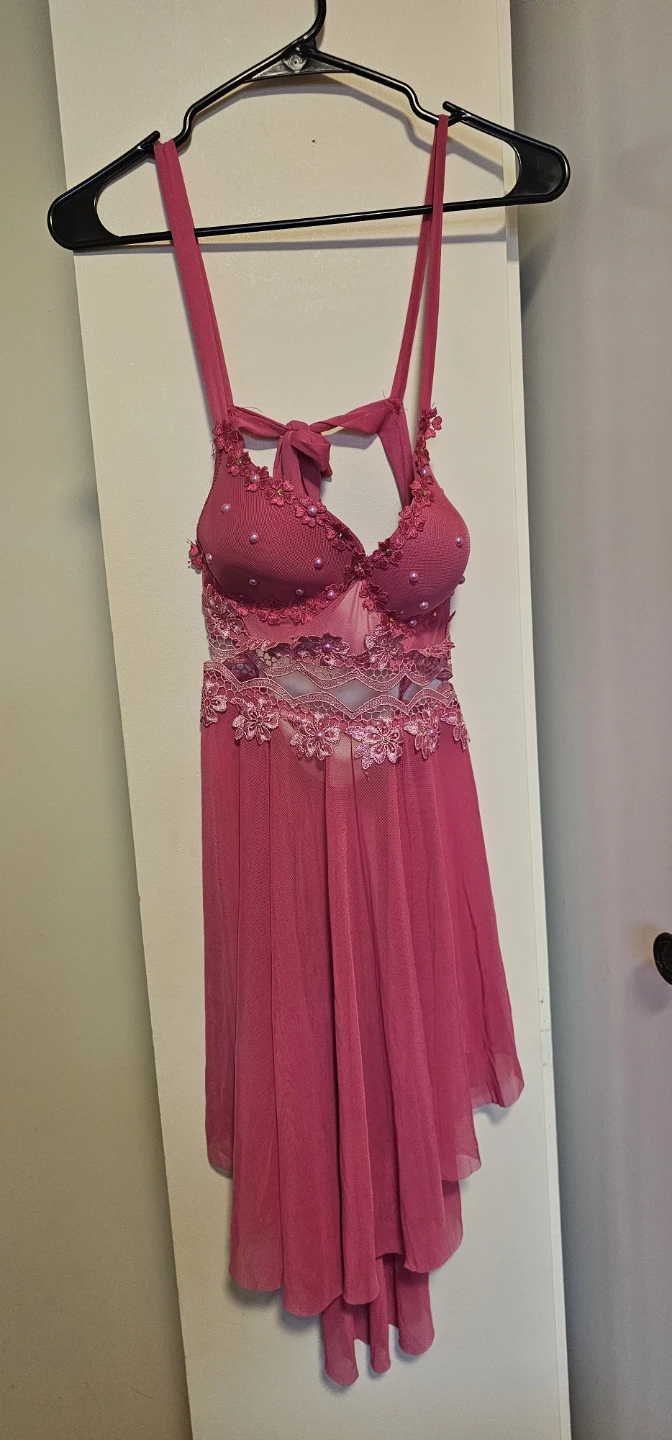 Pink Babydoll Lingerie with Lace and Beads