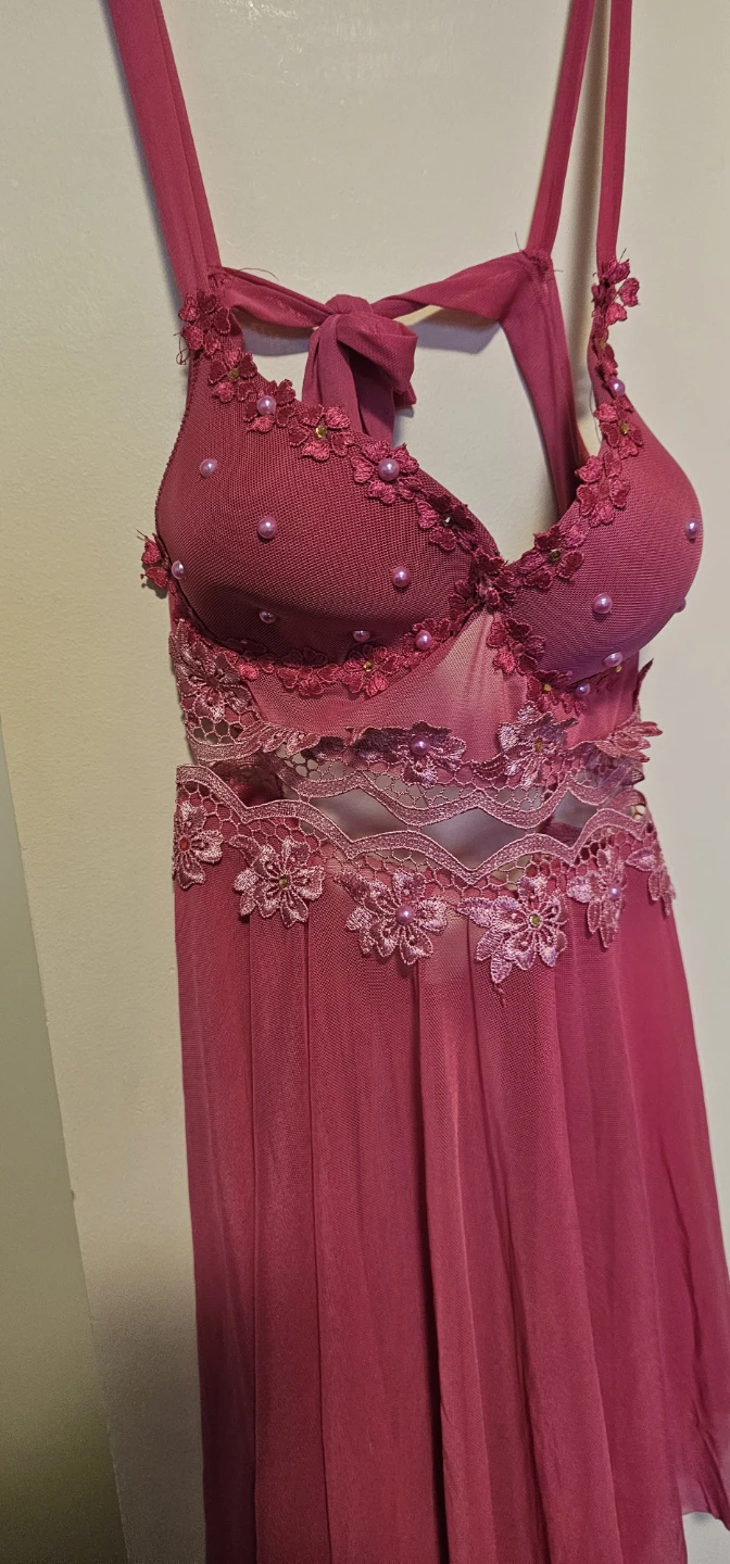 Pink Babydoll Lingerie with Lace and Beads - photo 2