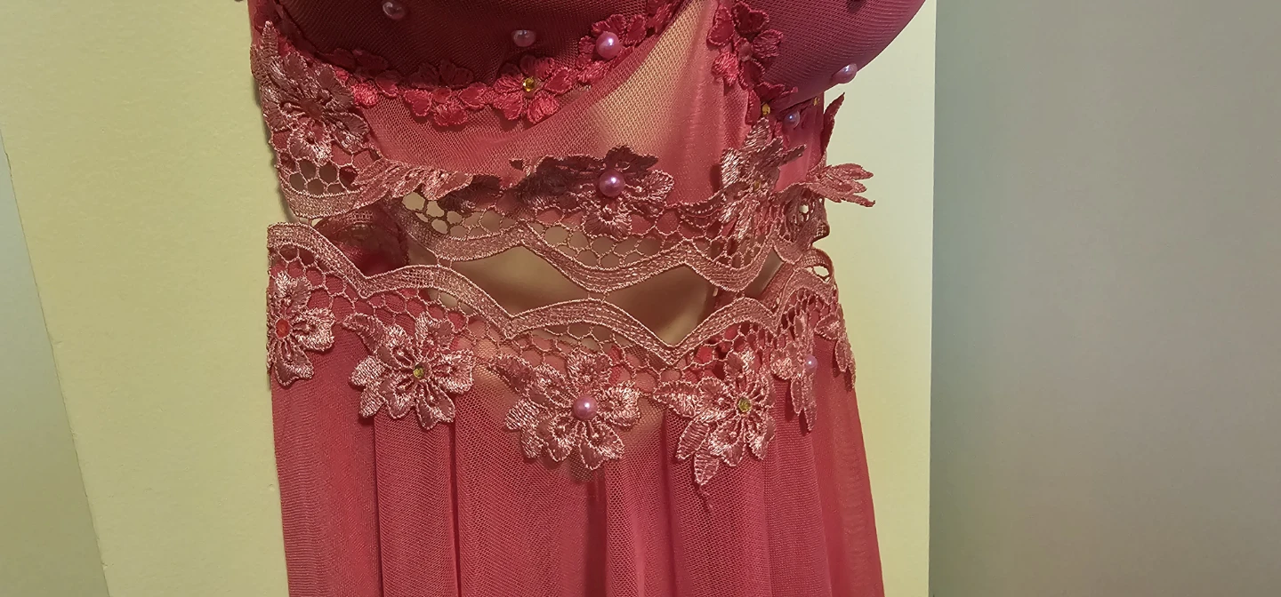 Pink Babydoll Lingerie with Lace and Beads - photo 3